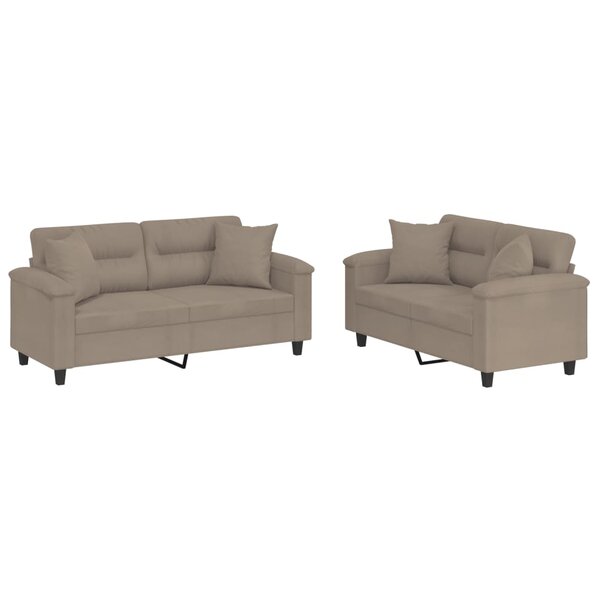 vidaXL Ensemble de canapés 2 Pièces avec coussins Taupe Tissu microfibre