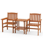 Ensemble de meubles de patio 2 places en bois salon de jardin avec 2 chaises table basse et trou pour parasol 20_0008485