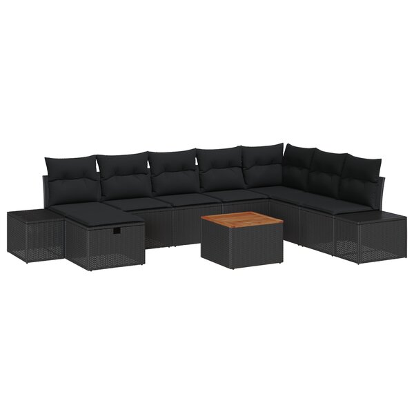 vidaXL Ensemble canapé jardin 9 pièces avec coussins noir poly rattan