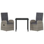 vidaXL Ensemble de salle à manger de jardin 3 pièces avec coussins - Rattan poly gris