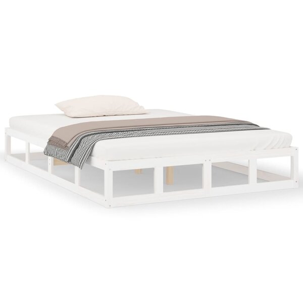 vidaXL Cadre de lit Blanc 135x190 cm Double Bois massif