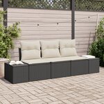 vidaXL Ensemble de Canapé de Jardin de 3 Pièces avec Coussins Noir Poly Rattan