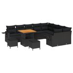 Ensemble de canapés de jardin 12 pièces avec coussins en rattan poly noir
