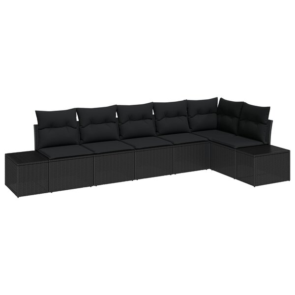 vidaXL Ensemble de Canapé de Jardin de 6 Pièces avec Coussins Noir Rattan Polyéthylène