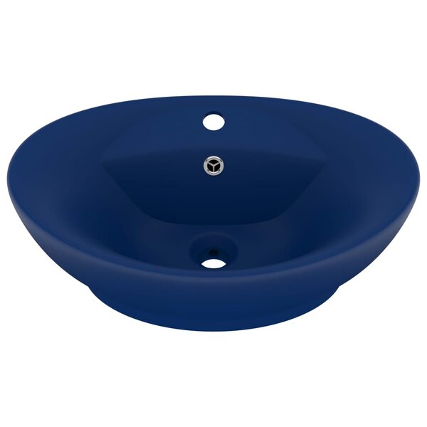 vidaXL Lavabo ovale à trop-plein Bleu foncé mat 58 5x39 cm Céramique