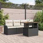 Ensemble de canapé de jardin 5 pièces avec coussins Noir Rotin Synthétique Acacia