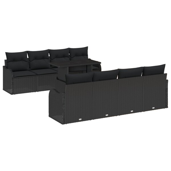 Canapé de Jardin 10 Pièces avec Coussins en Rattan Noir
