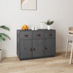vidaXL Buffet Gris 100x40x75 cm Bois massif de pin