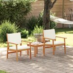 Ensemble bistro de jardin 3 pièces vidaXL avec coussins en bois d'acacia massif