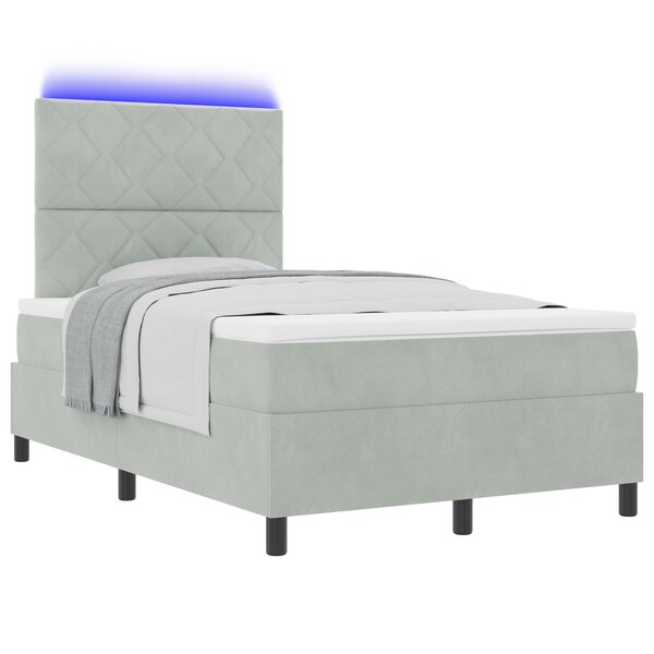 Lit box spring vidaXL avec matelas et lumière LED Gris clair 120x190 cm Velours