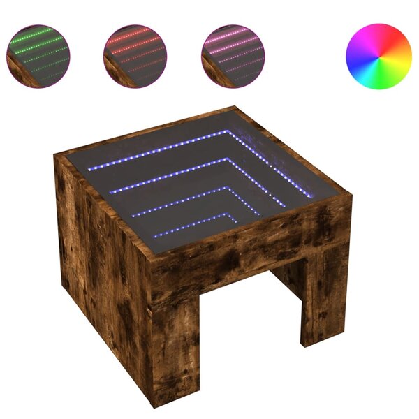 vidaXL Table basse avec LED infini chêne fumé 40x40x30 cm