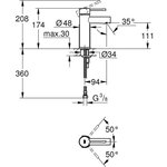 GROHE Mitigeur lavabo monocommande Essence 34294001 - Bec pivotant - Limiteur de température et débit - Chrome - Taille S