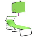 vidaXL Chaise Longue Pliante avec Auvent en Tissu Oxford Vert 600D