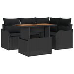 Ensemble de canapé de jardin de 5 pièces avec coussins en rotin poly noir Acacia