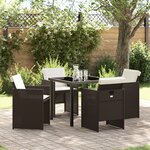 vidaXL Ensemble repas de jardin 5 pièces avec coussins en poly rattan marron