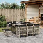 vidaXL Ensemble à manger de jardin 11Pièces avec coussins gris poly rotin