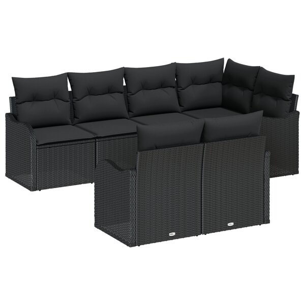 Ensemble de canapé de jardin 7 pièces avec coussins Noir Rotin synthétique