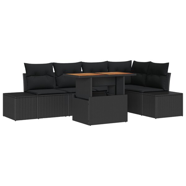 vidaXL Ensemble de Canapés de Jardin 6 pièces avec Coussins Rotin Poly Noir