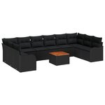 vidaXL Set de Canapés de Jardin 10 Pièces avec Coussins Noir en Rattan Poly Acacia