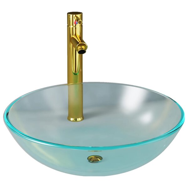 vidaXL Lavabo de bain avec robinet et drain à poussoir Verre trempé