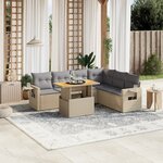 vidaXL Salon de jardin avec coussins 7 Pièces beige résine tressée