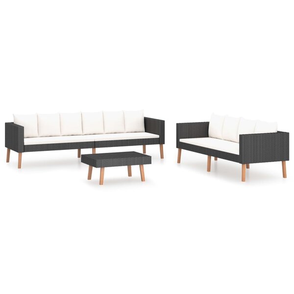Salon de jardin meuble d'extérieur ensemble de mobilier 3 pièces avec coussins résine tressée noir 02_0016011