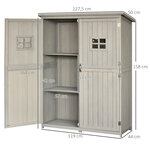 Abri de jardin armoire de jardin remise pour outils sur pied dim. 128L x 50l x 164H cm 2 étagères 2 portes 2 fenêtres toit bitumé étanche bois massif sapin pré-huilé gris