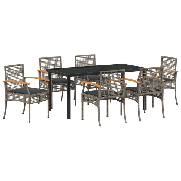 vidaXL Ensemble de salle à manger de jardin de 7 pièces avec coussins en gris poly rattan