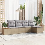 Ensemble de canapés de jardin 5 pièces avec coussins beige poly rattan acacia