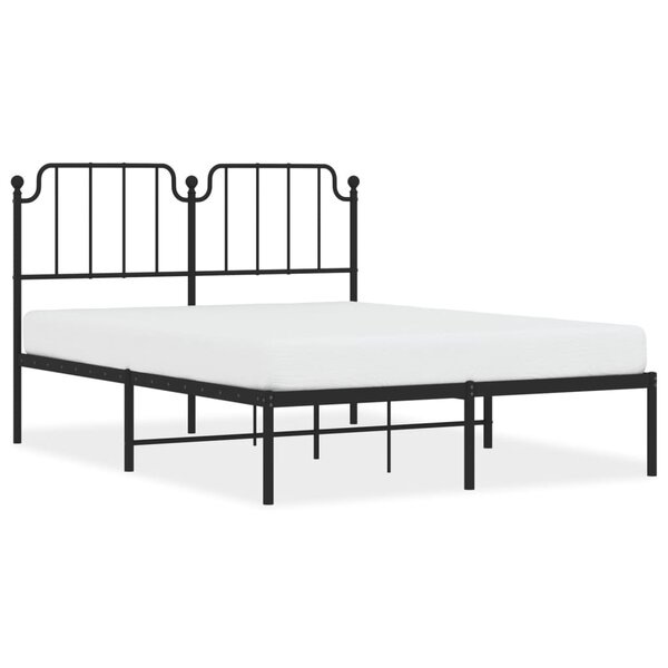 vidaXL Cadre de lit métal avec tête de lit noir 135x190 cm