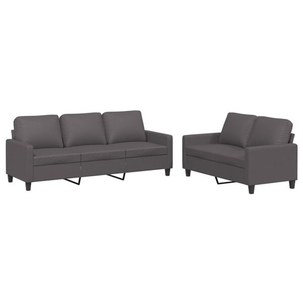 vidaXL Ensemble de canapés 2 Pièces avec coussins Gris Similicuir