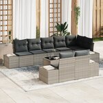 vidaXL Set de Canapé de Jardin de 9 Pièces avec Coussins Gris Rattan Poly