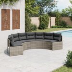 vidaXL Canapé de jardin avec coussins demi-rond gris résine tressée
