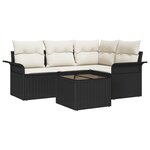 Ensemble de canapé de jardin de 4 pièces avec coussins marron poly rotin
