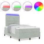 Lit Box Spring vidaXL avec Matelas & Lumière LED Gris clair 120x200 cm Velours