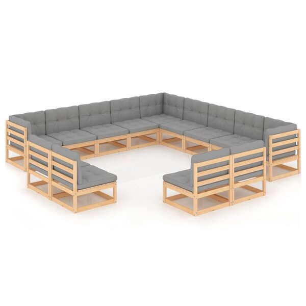Salon de jardin meuble d'extérieur ensemble de mobilier 13 pièces avec coussins bois de pin massif 02_0015727