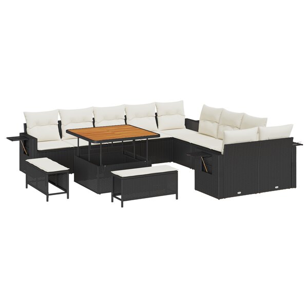 Canapé de Jardin 13 pièces avec Coussins Noir Rotin Acacia