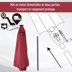 Parasol lumineux octogonal inclinable Ø 2 75 x 2 33 m parasol LED solaire métal polyester haute densité 180 g/m² bordeaux
