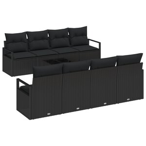 Ensemble de Sofa de Jardin 9 Pièces avec Coussins Noir Poly Rattan