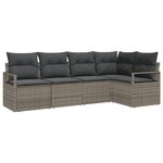 Ensemble de canapé de jardin 5 pièces avec coussins gris poly rattan