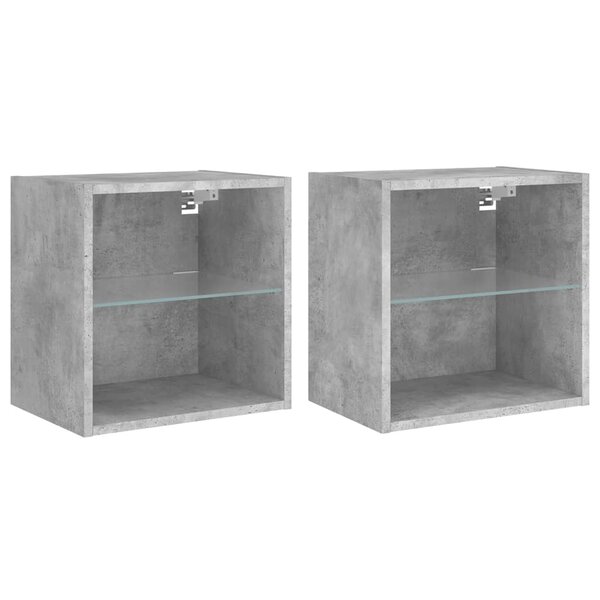 vidaXL Tables de chevet murales avec lumières LED 2 Pièces gris béton