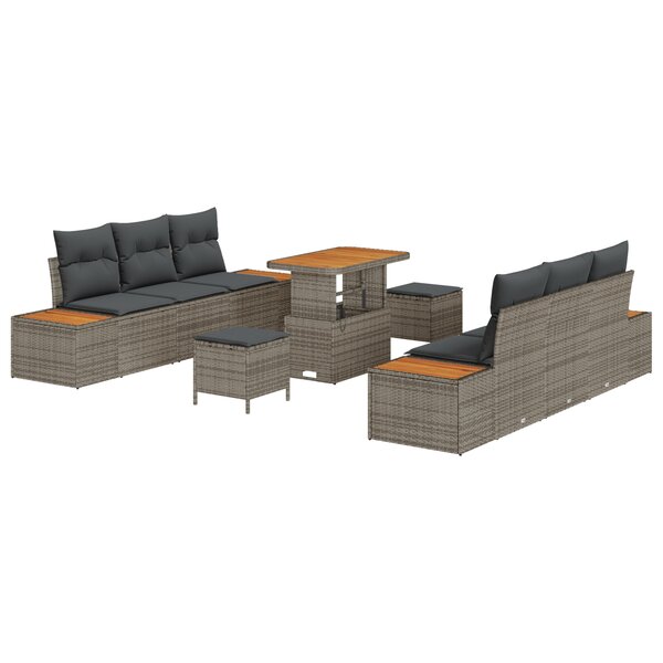 Ensemble de canapé de jardin de 9 pièces avec coussins en rotin synthétique gris acacia