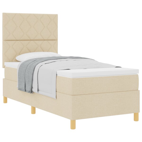 vidaXL Lit box spring avec matelas crème 100x200 cm tissu