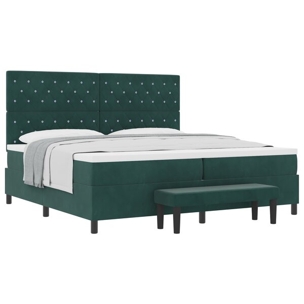 vidaXL Lit à Sommier avec Matelas & Banc Vert Foncé 200x200 cm Velours