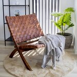 Chaise en teck et cuir marron PERUGIA