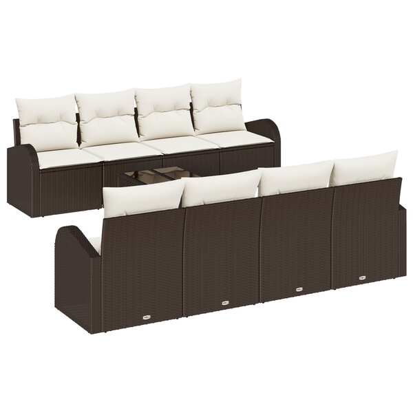 Canapé de jardin 9 pièces avec coussins marron en poly rotin