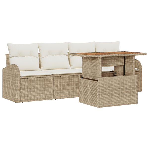 Ensemble de Canapé de Jardin 5 Pièces avec Coussins Beige Rattan Synthétique