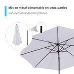 Parasol en métal rond polyester 180g/m² manivelle inclinable Ø 3 x 2 45 m blanc