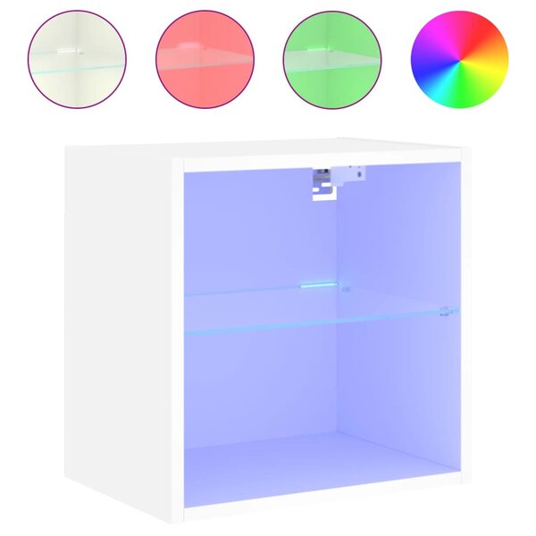 vidaXL Table de chevet murale avec lumières LED blanc