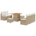 Ensemble de Canapé de Jardin de 8 Pièces avec Coussins Beige Rattan Poly Acacia